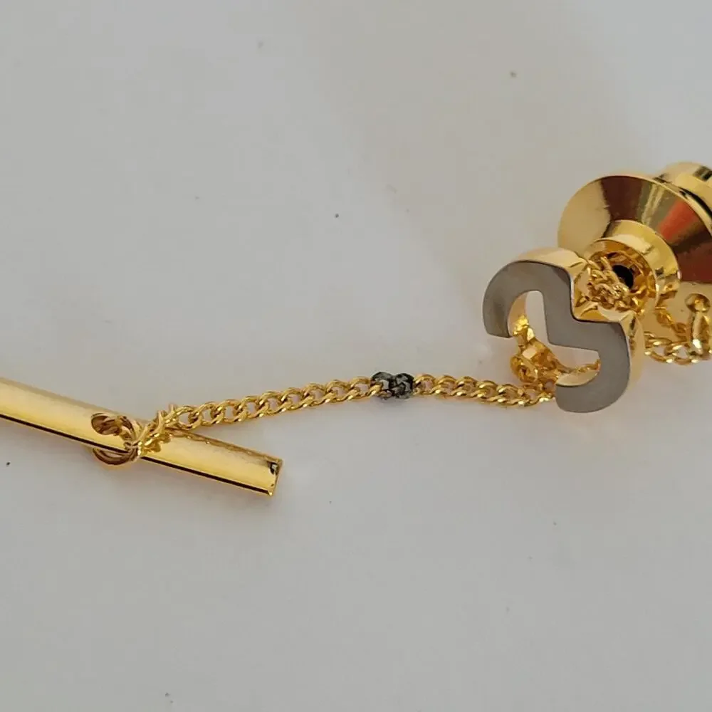 Mila Schon M Logo Tie Pin Clip Cufflinks Set Gold Silver Tone Designer New